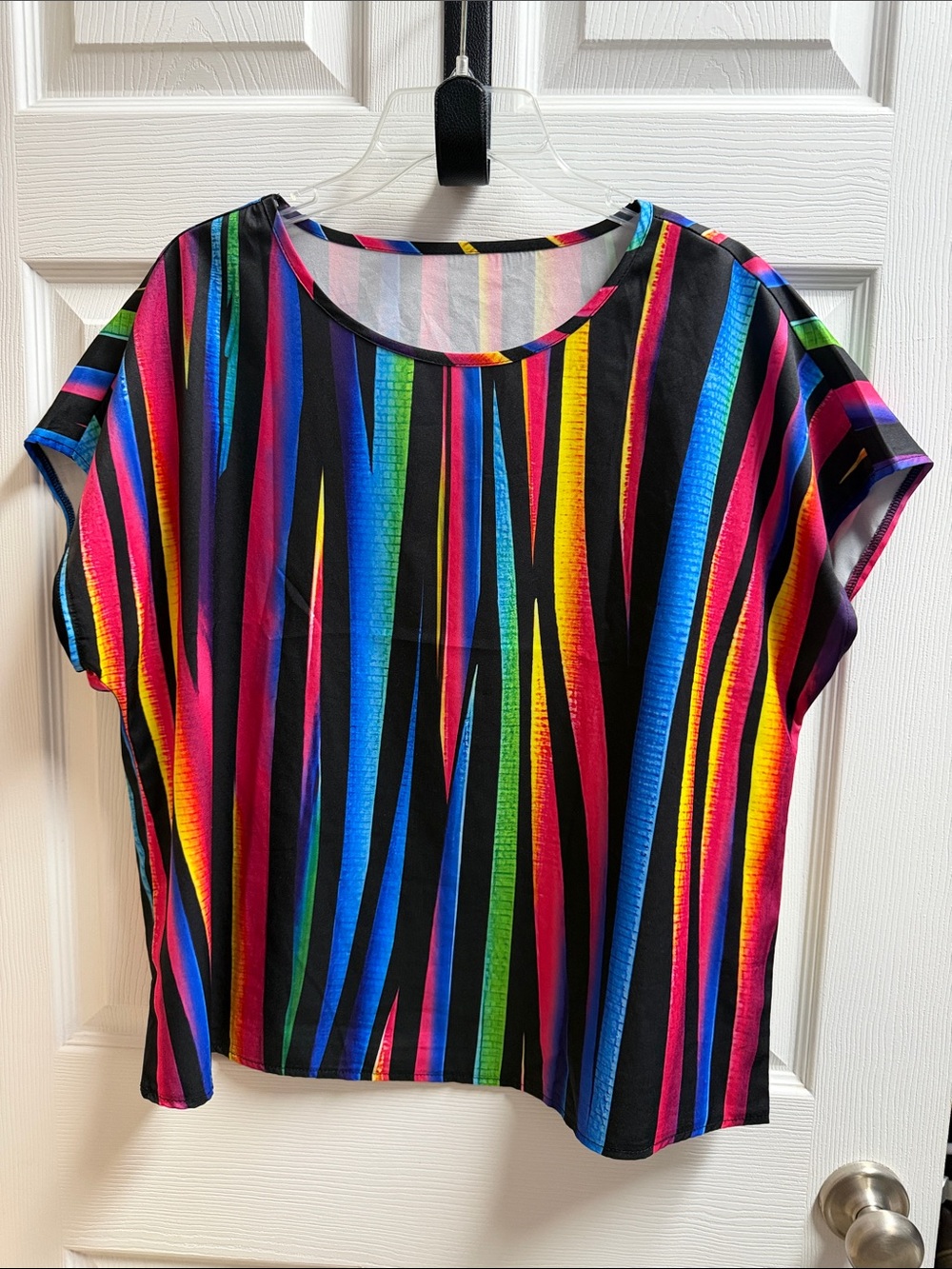 Women’s Black Multicolor Vertical Stripe Short Sleeve Tee
